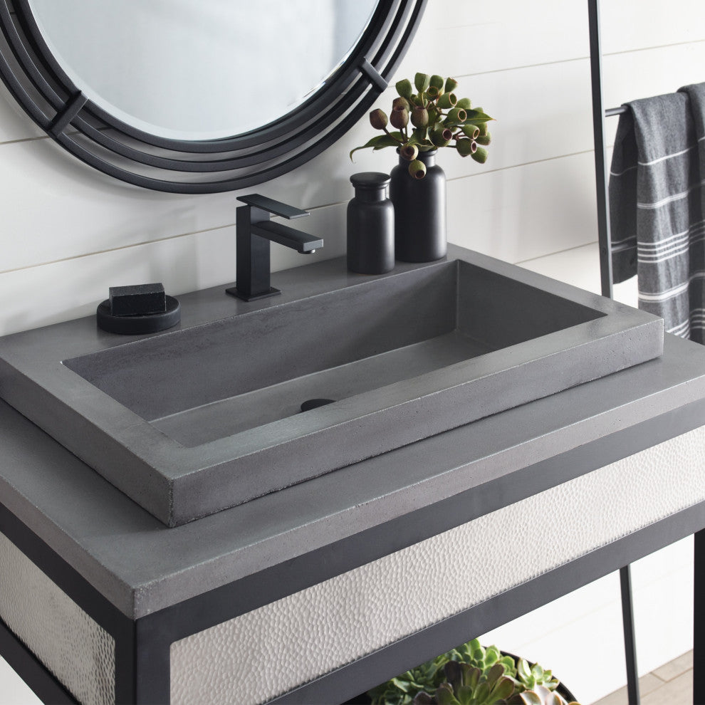 Trough 3019 Concrete Bathroom Sink, Slate, No Faucet Hole