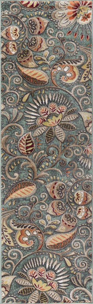 Giselle Transitional Floral Area Rug, Seafoam, 2'3"x10'