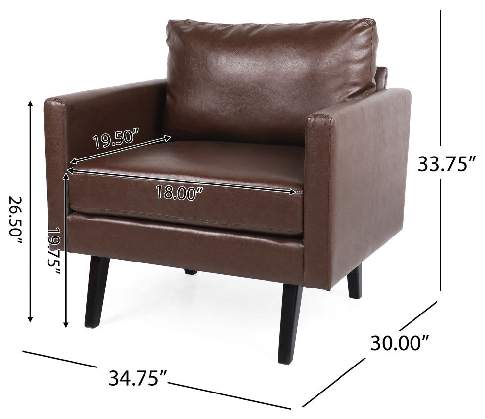 Dowd Mid Century Modern Faux Leather Club Chair, Dark Brown