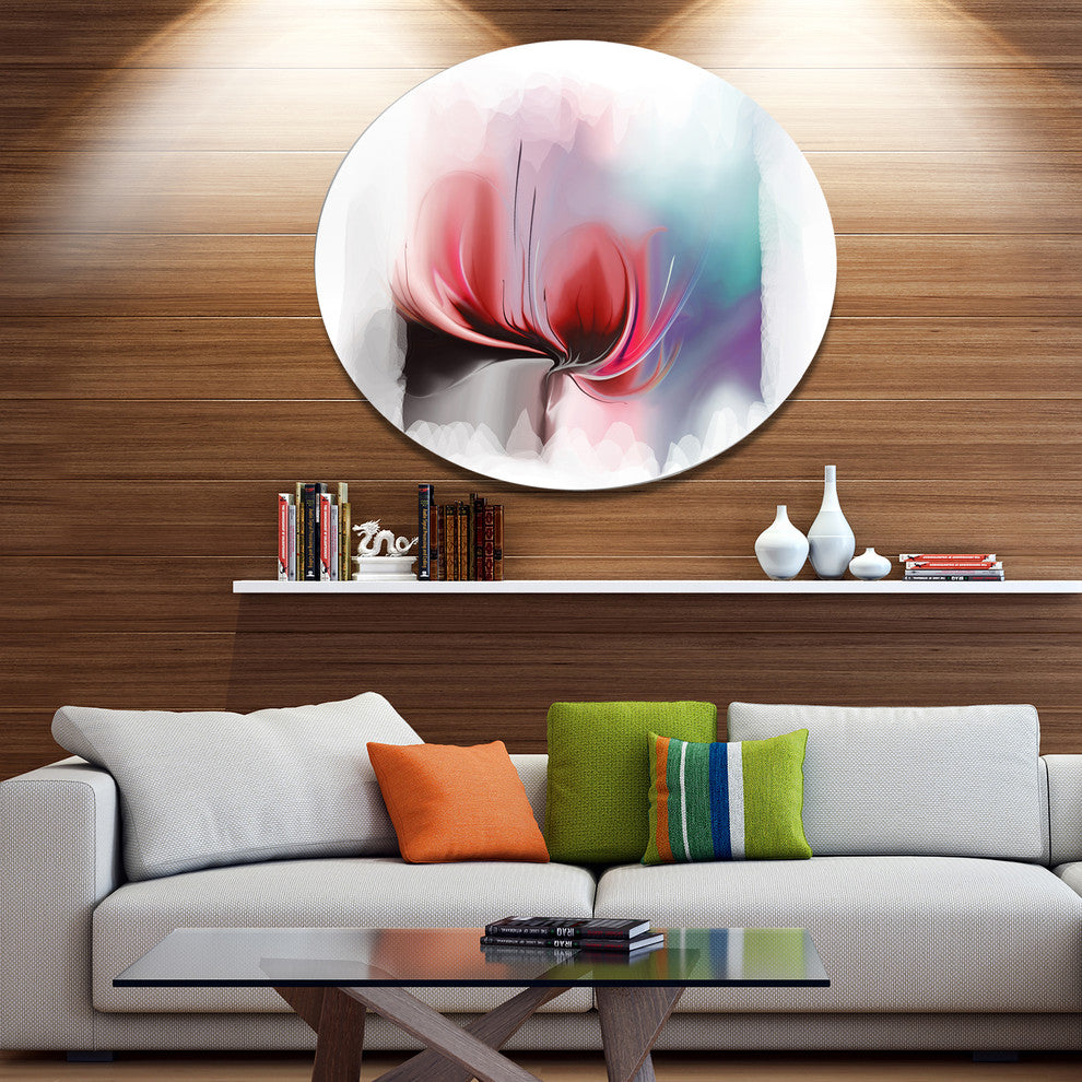 Red Abstract Flower Illustration, Floral Round Wall Art, 23"