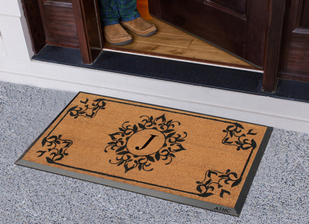 A1HC Hand-Crafted 24"x48" Rubber Coir Double/Single Monogrammed, J