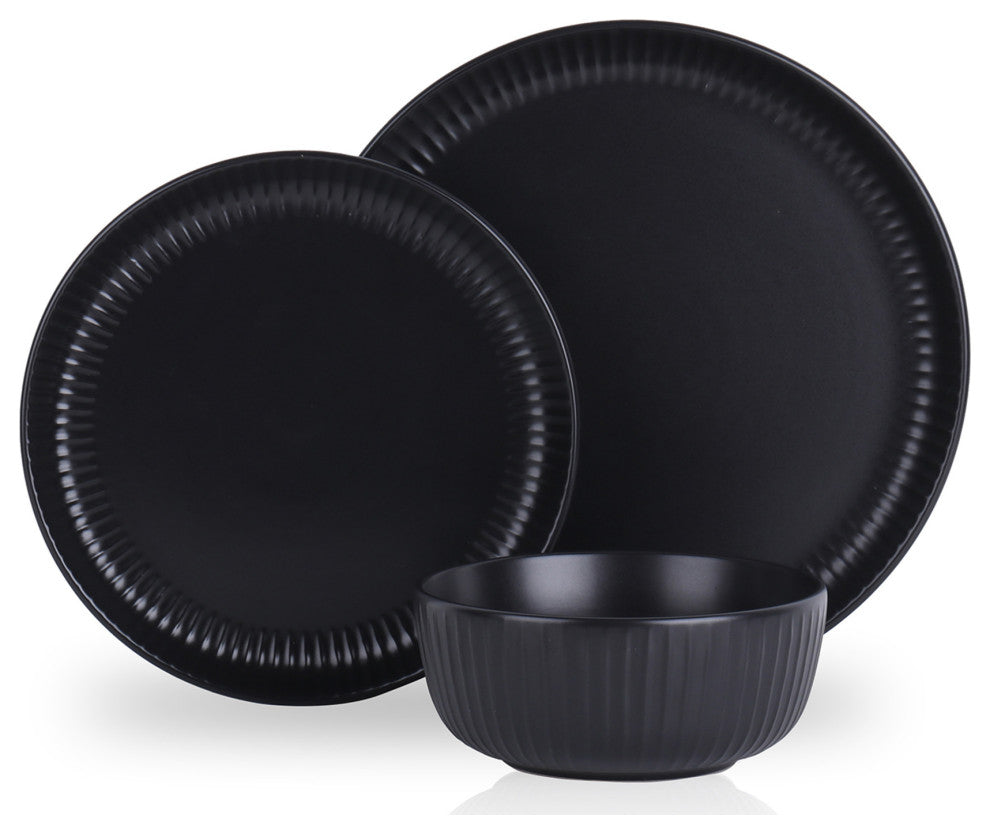 Stone Lain Logan Stoneware 24 Piece Dinnerware Set, Black