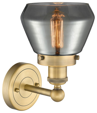 Fulton 1-Light 7" Sconce, Brushed Brass Finish, Plated Smoke Shade