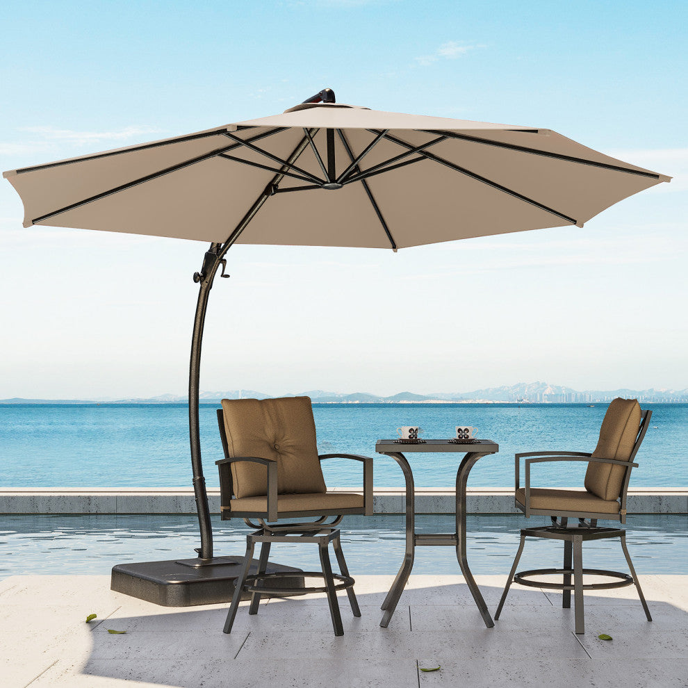 12' Outdoor Patio Hanging Cantilever Curvy Umbrella With 360 Rotation
