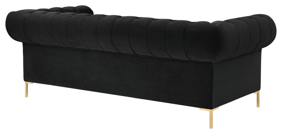 Inspired Home Ariadna Sofa Button Tufted, Black Velvet