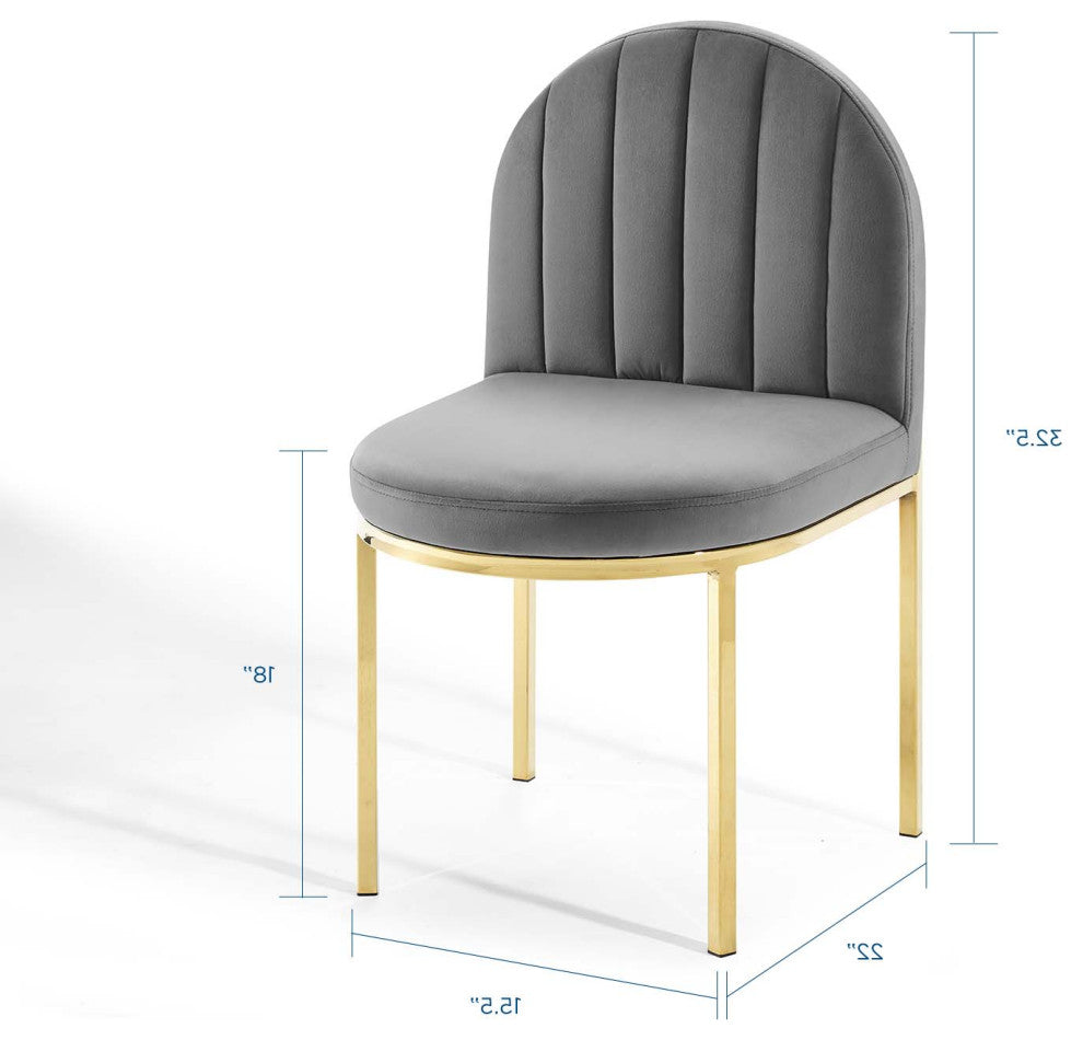 Side Dining Chair, Set of 2, Velvet, Gold Gray, Modern, Bistro Restaurant