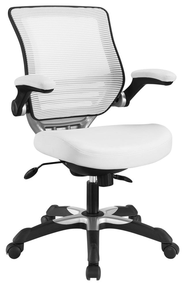 Modern Contemporary Vinyl Office Chair, White Fabric