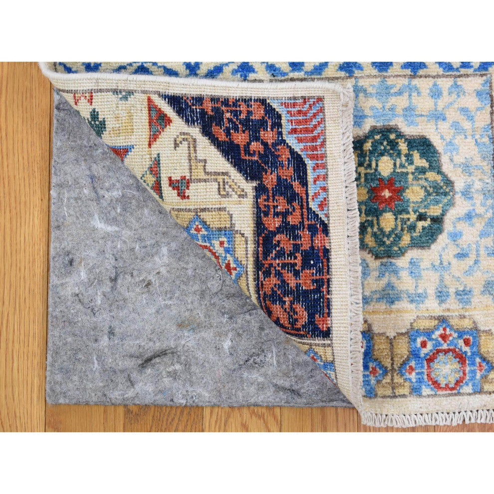 Ivory Hand Knotted Mamluk Repetitive Design, Borderless Wool Rug, 10'0" x 13'9"