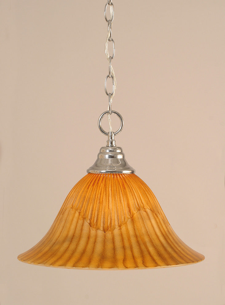 Chain Hung Pendant In Chrome, 14" Tiger Glass