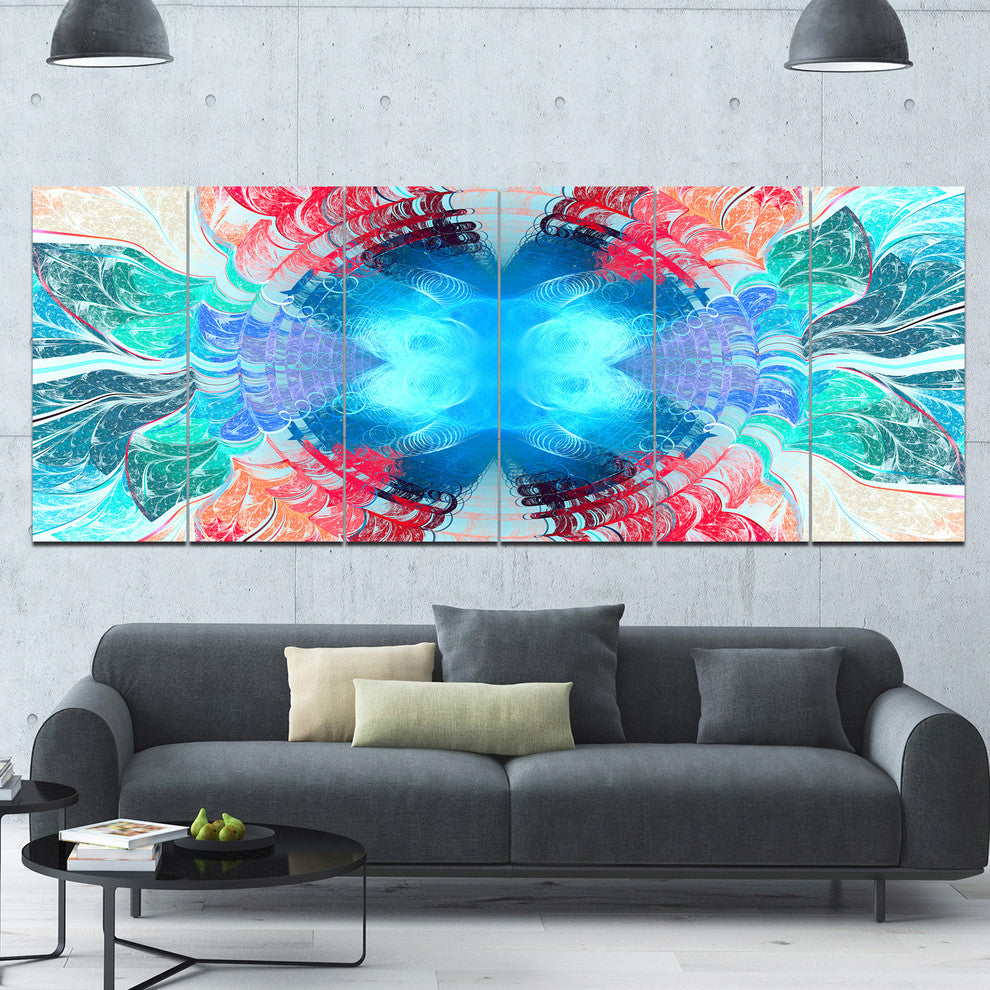 Extraordinary Fractal Blue Texture, Abstract Canvas Art Print, 70"x28", 6 Panels
