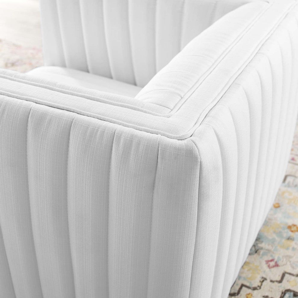 Tufted Armchair Accent Chair, Fabric, White, Modern, Living Lounge Hospitality