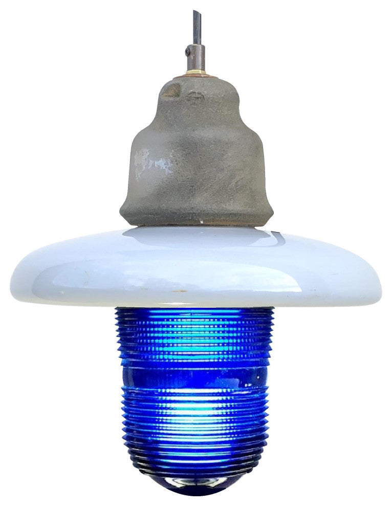 Suspension Insulator Runway Globe Lantern Pendant, Cobalt Blue