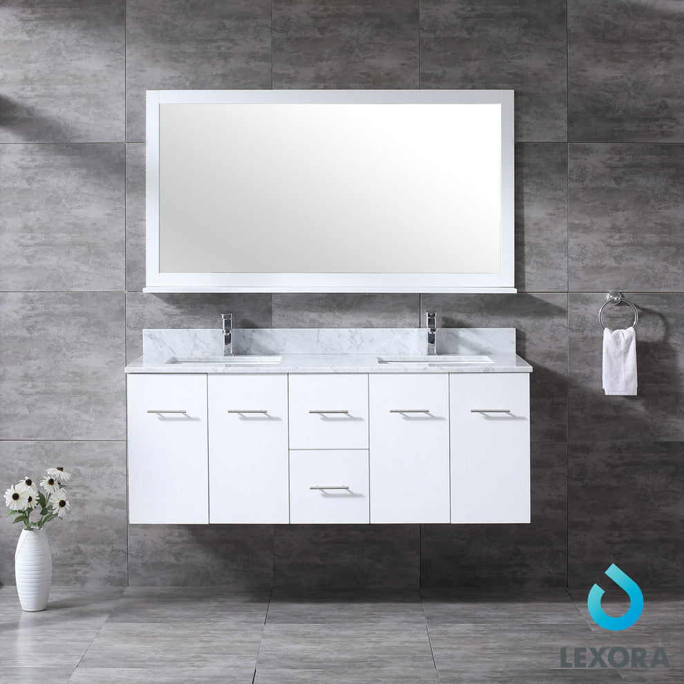 60" Double Vanity With Carrera Marble Top and Sinks