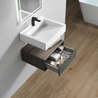 Alysa 24" Floating Bath Vanity, Acrylic Sink/Single Faucet Hole, Smoke Oak