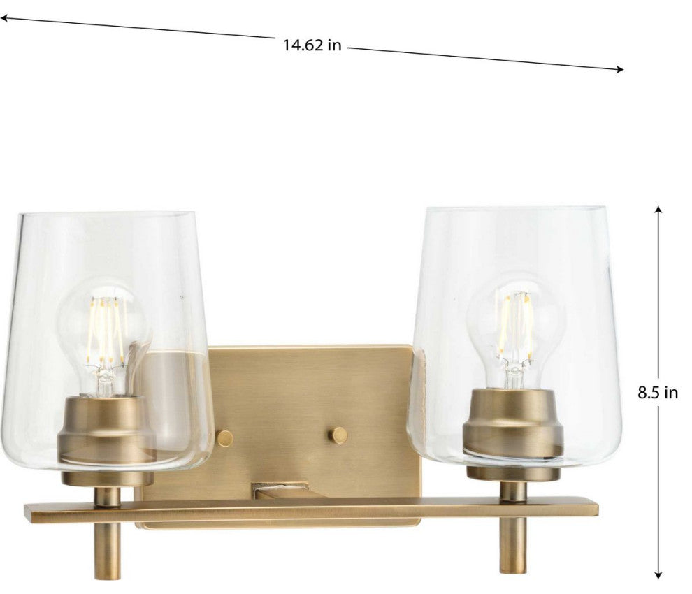Calais 14.62" 2-Light Vintage Brass Clear Glass Bath Vanity Light