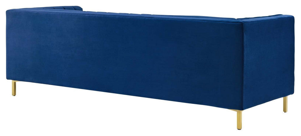 Channel Tufted Sofa, Velvet Couch, Navy Blue