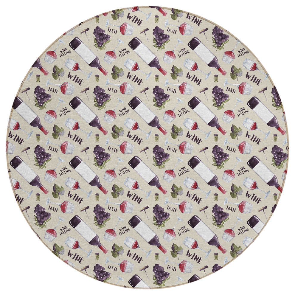Indoor/Outdoor Kendall KE14 Putty Machine Washable 8' x 8' Round Rug