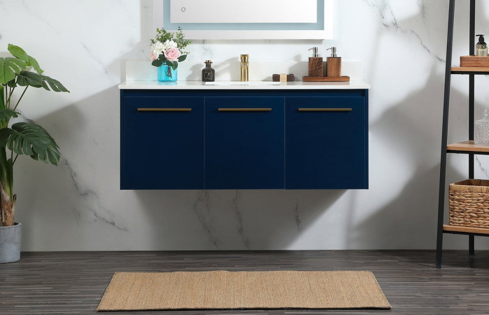 Elegant VF44548MBL-BS 48" Single Bathroom Vanity, Blue With Backsplash