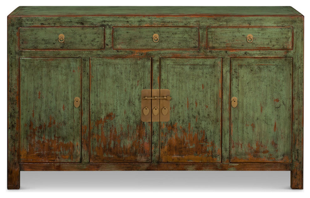 Distressed Teal Elmwood Peking Asian Sideboard