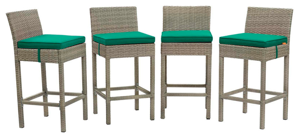 Light Gray Green Conduit Bar Stool Outdoor Patio Wicker Rattan Set of 4