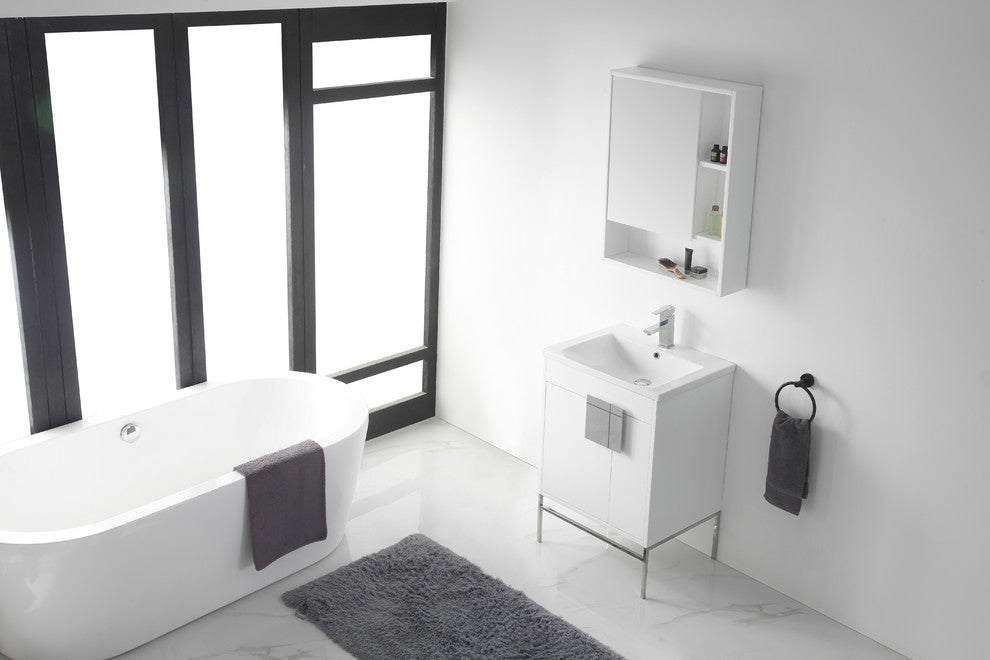 Bathroom Vanity Set, Matte White Paint, 24", Polished Chrome Hardware