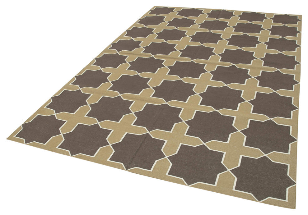 Rug N Carpet - Handmade Wool 6' 3'' x 9' 1'' Geometric Dhurrie Kilim Rug