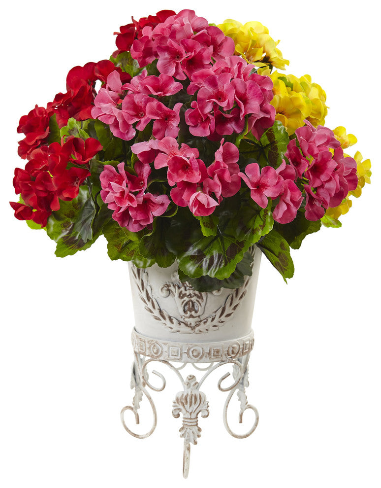 Geranium With Metal Planter UV Resistant, Indoor/Outdoor