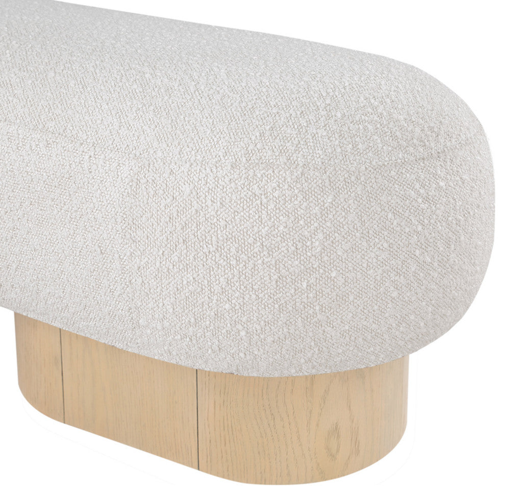 Robertson Boucle Fabric Upholstered Bench, Cream, Natural Oak Finish