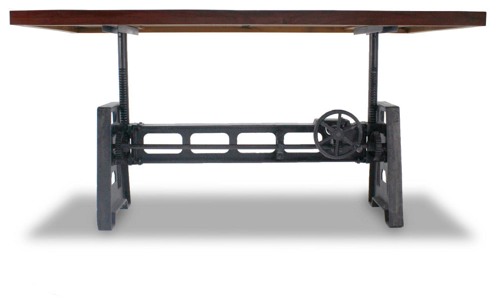 Industrial Dining Table - Cast Iron Base - Adjustable Height - Rustic Mahogany