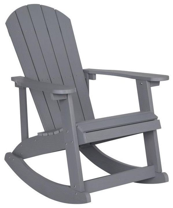 Savannah All-Weather Poly Resin Wood Adirondack Rocking Chair, Light Gray