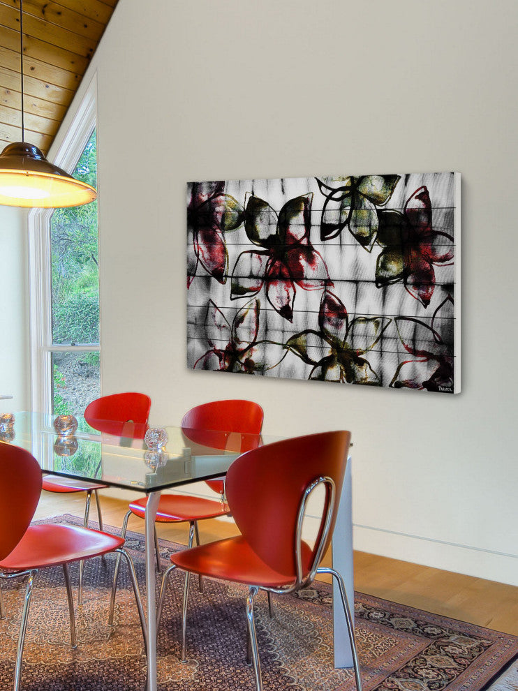 "Floral Outlines" Print on White Wood, 60"x40"