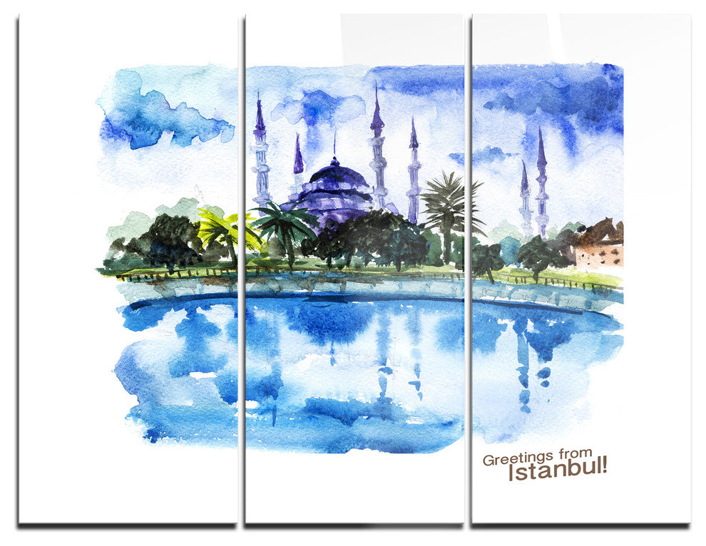 "Istanbul Hand-drawn Illustration" Painting Metal Wall Art, 3 Panels, 36"x28"