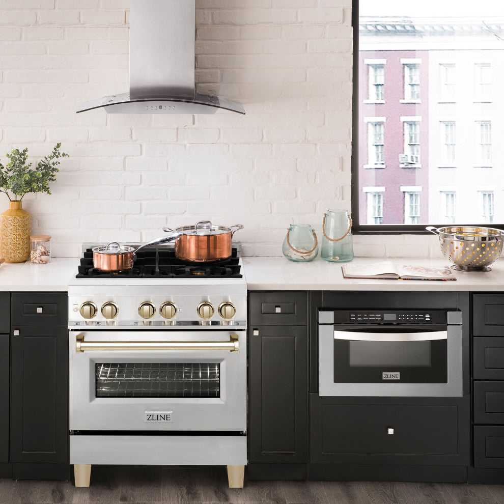 ZLINE 30" Dual Fuel Range, Stainless Steel With Gold Accents, RAZ-30-G