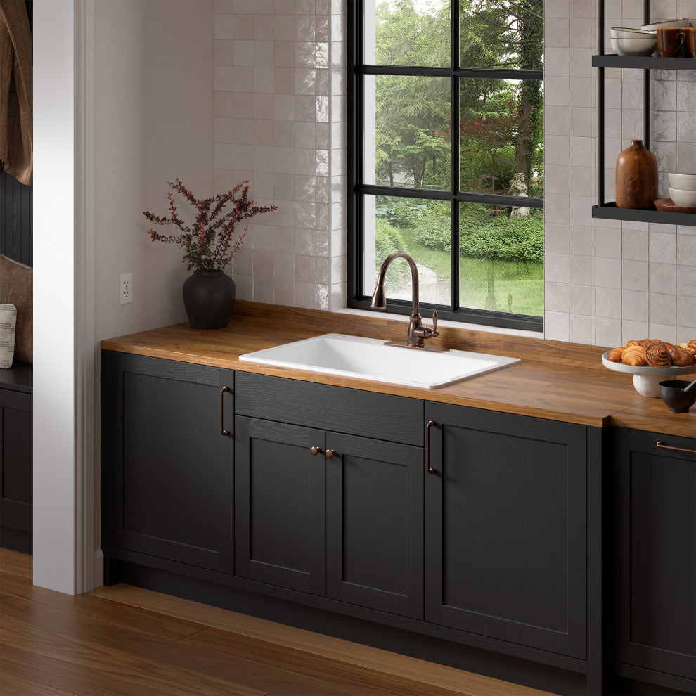 Jackson Crisp White Fireclay 33" Single Bowl Drop-In Kitchen Sink with 3 Holes