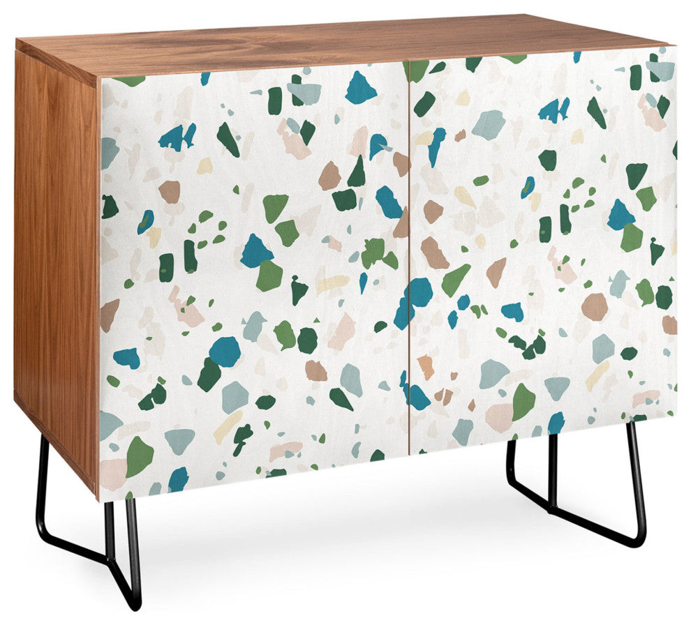 Deny Designs Terrazzo Credenza, Walnut, Black Steel legs