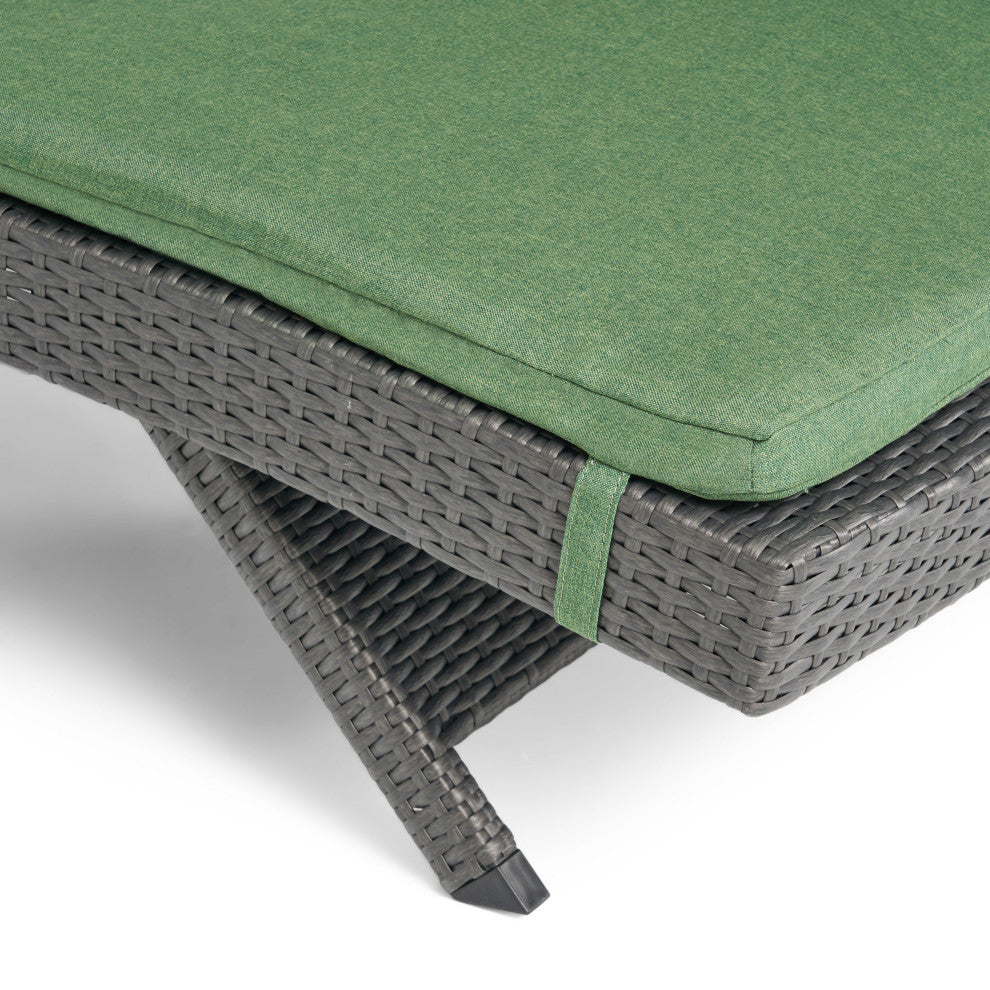 GDF Studio Nassau Outdoor Gray Wicker Chaise Lounge, Jungle Green Cushion