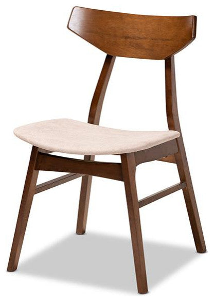 Light Beige Fabric Upholstered and Walnut Brown Wood 4-Piece Dining Chair Set