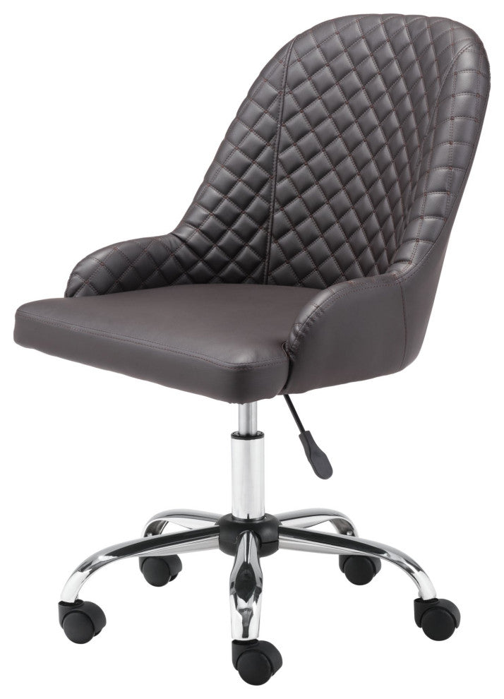 Office Chair, Faux Vinyl Leather, Steel, Brown, Chrome, Mid Century Business