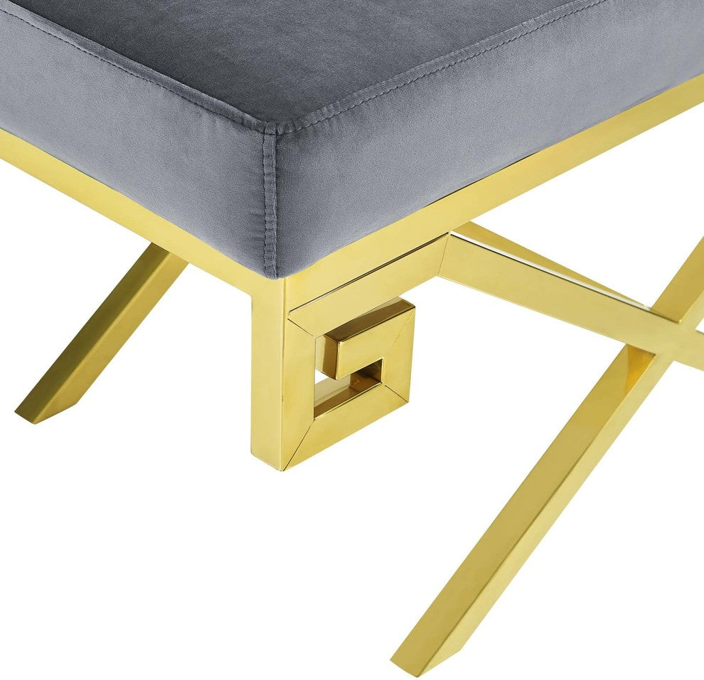 Gold Gray Rove Velvet Performance Velvet Bench