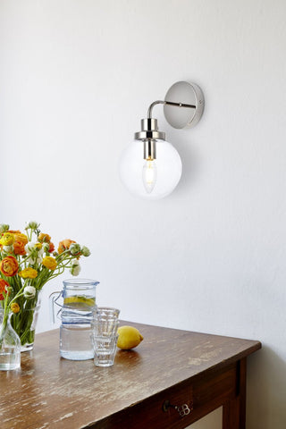 Helen 1-Light Bath Sconce, Polished Nickel With Clear Shade