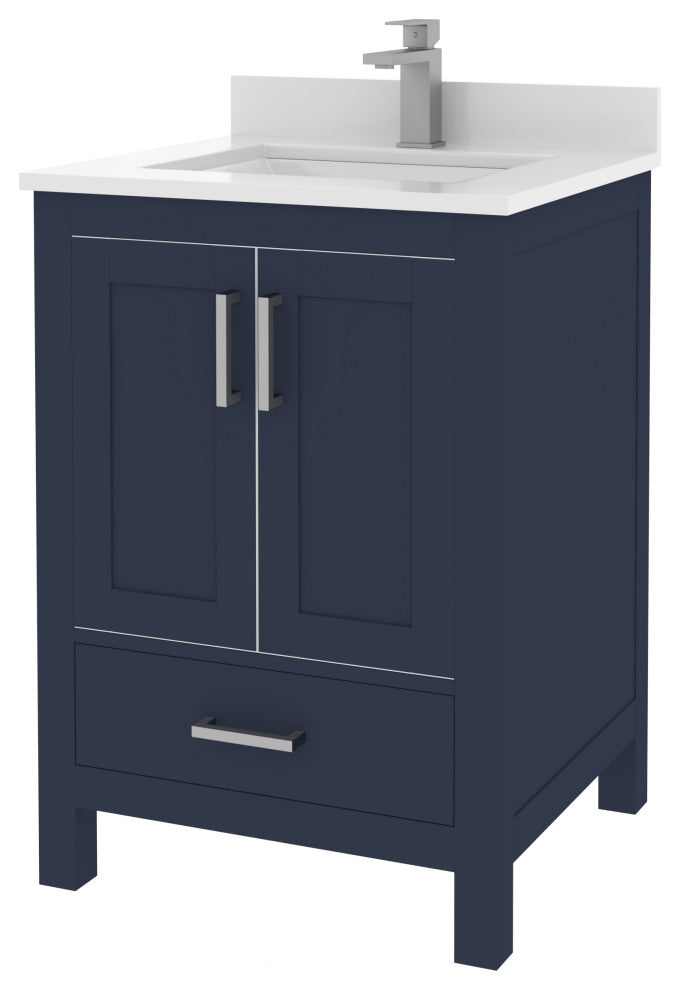 Rooh Bathroom Vanity, Navy Blue, 24", Vanity, Countertop, Sink