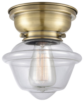Small Oxford 1-Light Flush Mount, Antique Brass, Clear