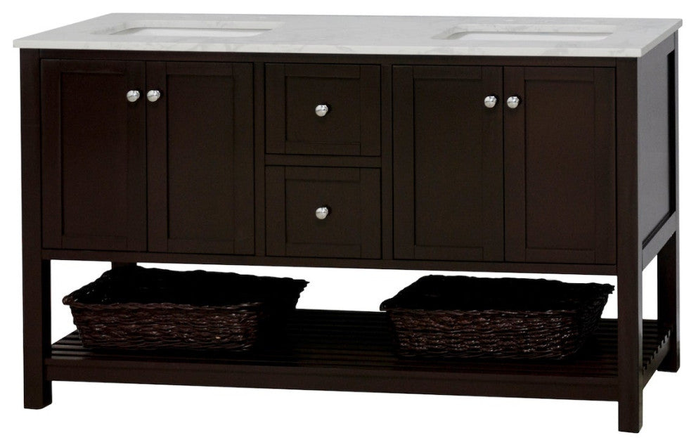 Lakeshore 60" Double Bathroom Vanity, Chocolate, Engineered Carrara