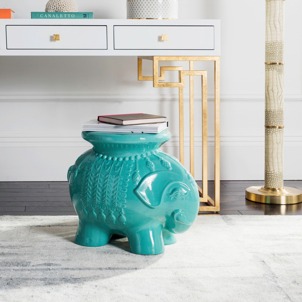 Safavieh Ceramic Elephant Stool, Light Blue