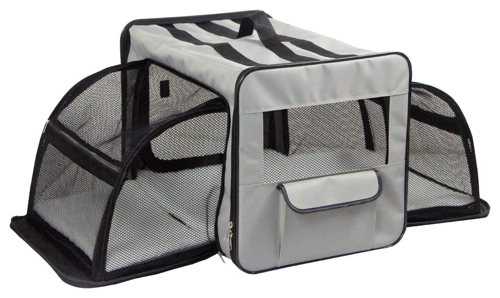 Dual-Expandable Wire Folding Lightweight Collapsible Pet Crate, Gray, X-Small
