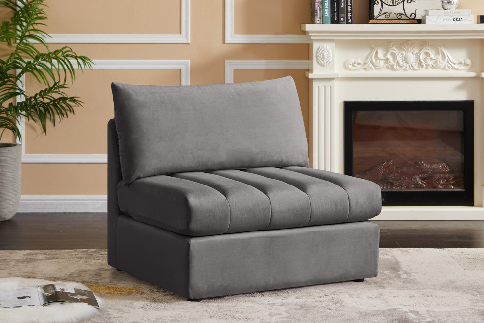 Jacob Velvet Upholstered Modular Armless Chair, Grey