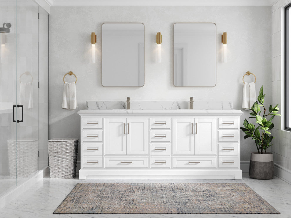 Fenway 84 Double Sink Bath Vanity in White 1.5" Calacatta Laza