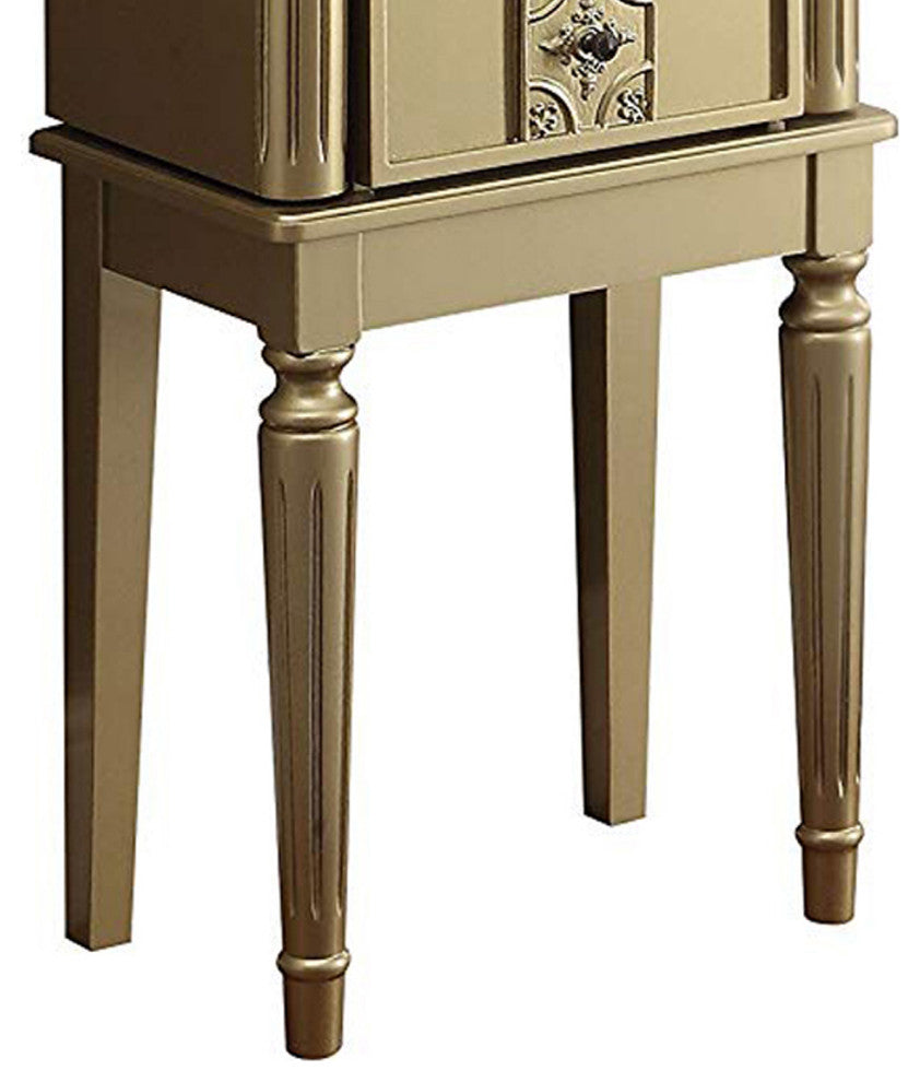 Benzara BM177734 Wood Jewelry Armoire With 5 Drawers in Gold