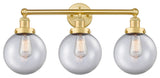 Edison Large Beacon 3-Light 25" Vanity Light, Satin Gold Finish, Clear Shade