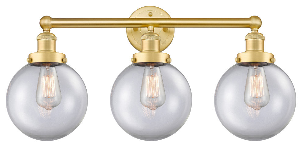 Edison Large Beacon 3-Light 25" Vanity Light, Satin Gold Finish, Clear Shade
